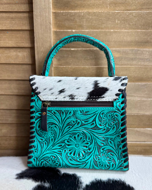 Turquoise Tooled Cowhide Handbag