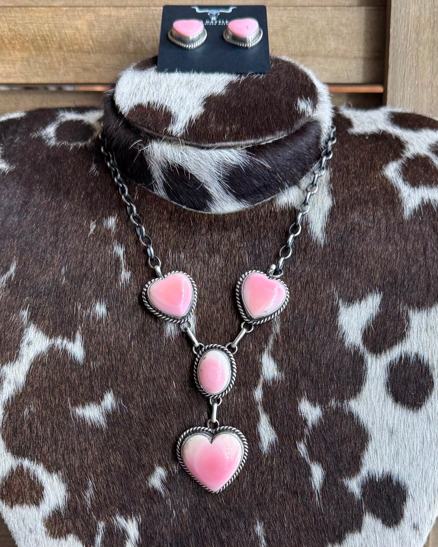 Pink Conch Multi Heart Lariat Necklace *Native