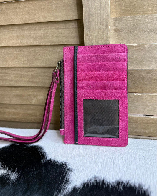 Suede Magenta Heart Wristlet