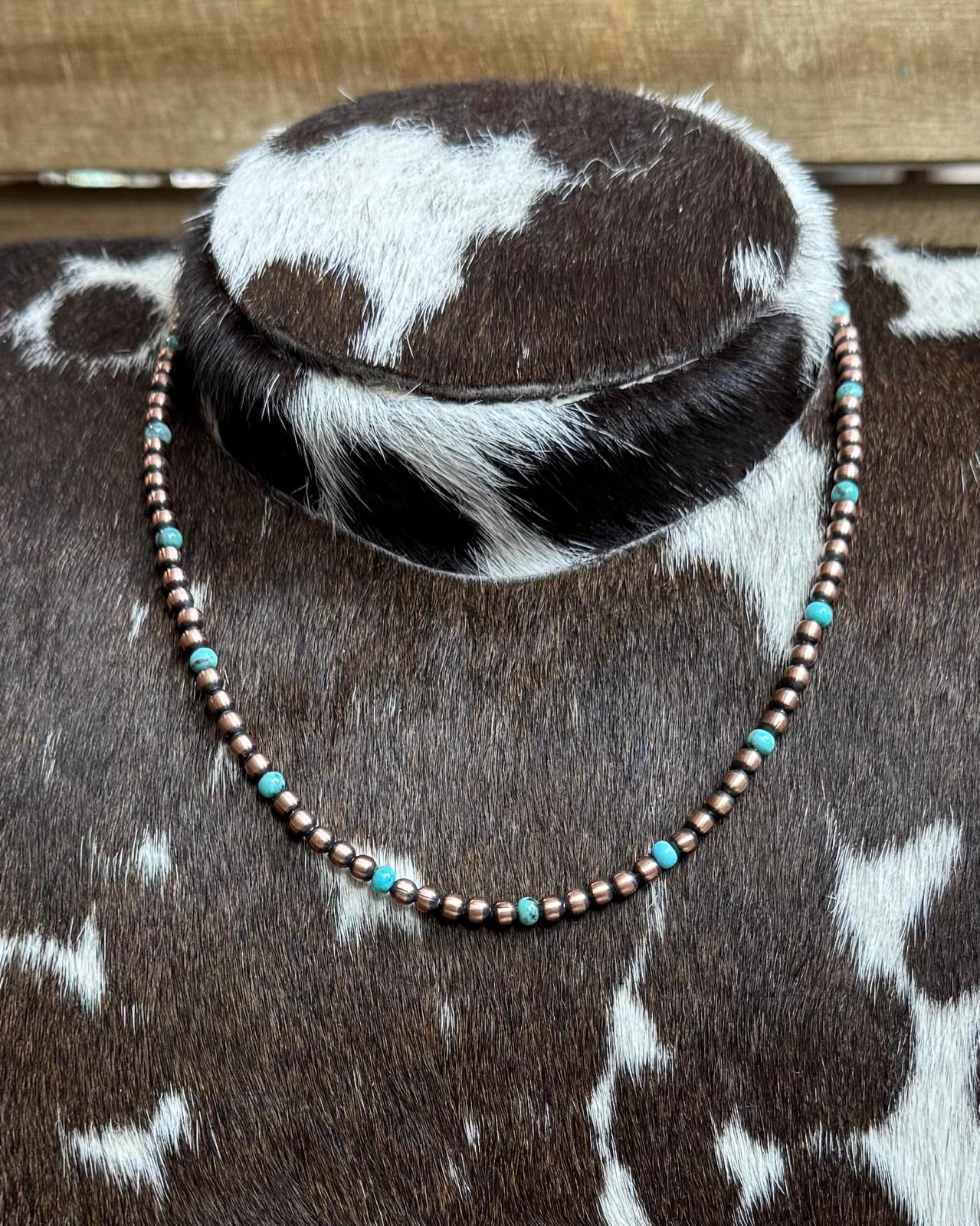 14" Copper Melon Bead & Turquoise Necklace