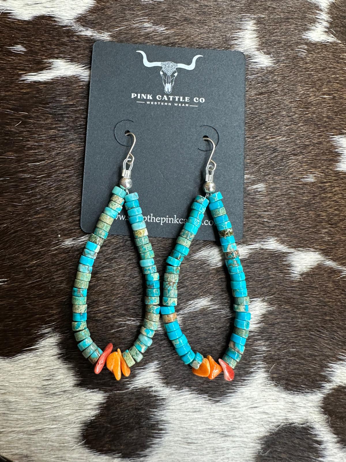 Heishi Spiny Chip Teardrop Hoop (Stone Varies)