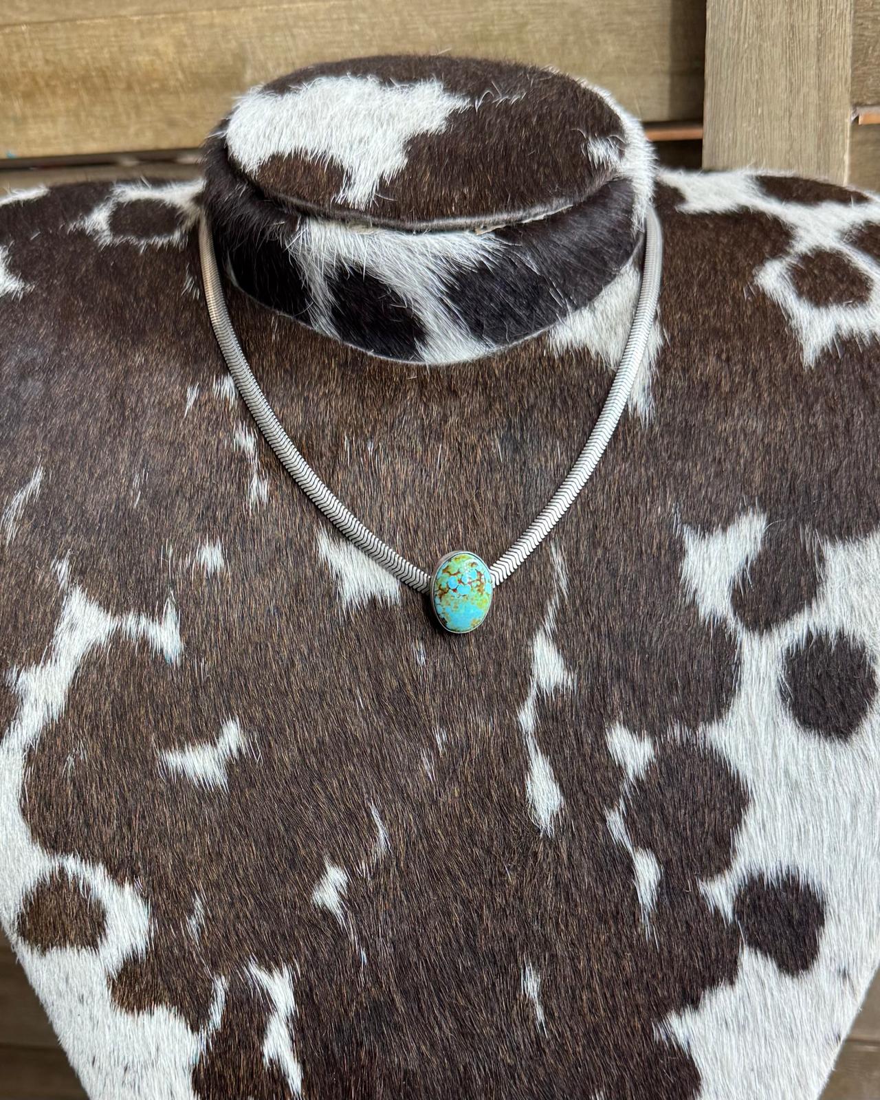 Herringbone Chain Turqouise Single Stone Necklace *Native