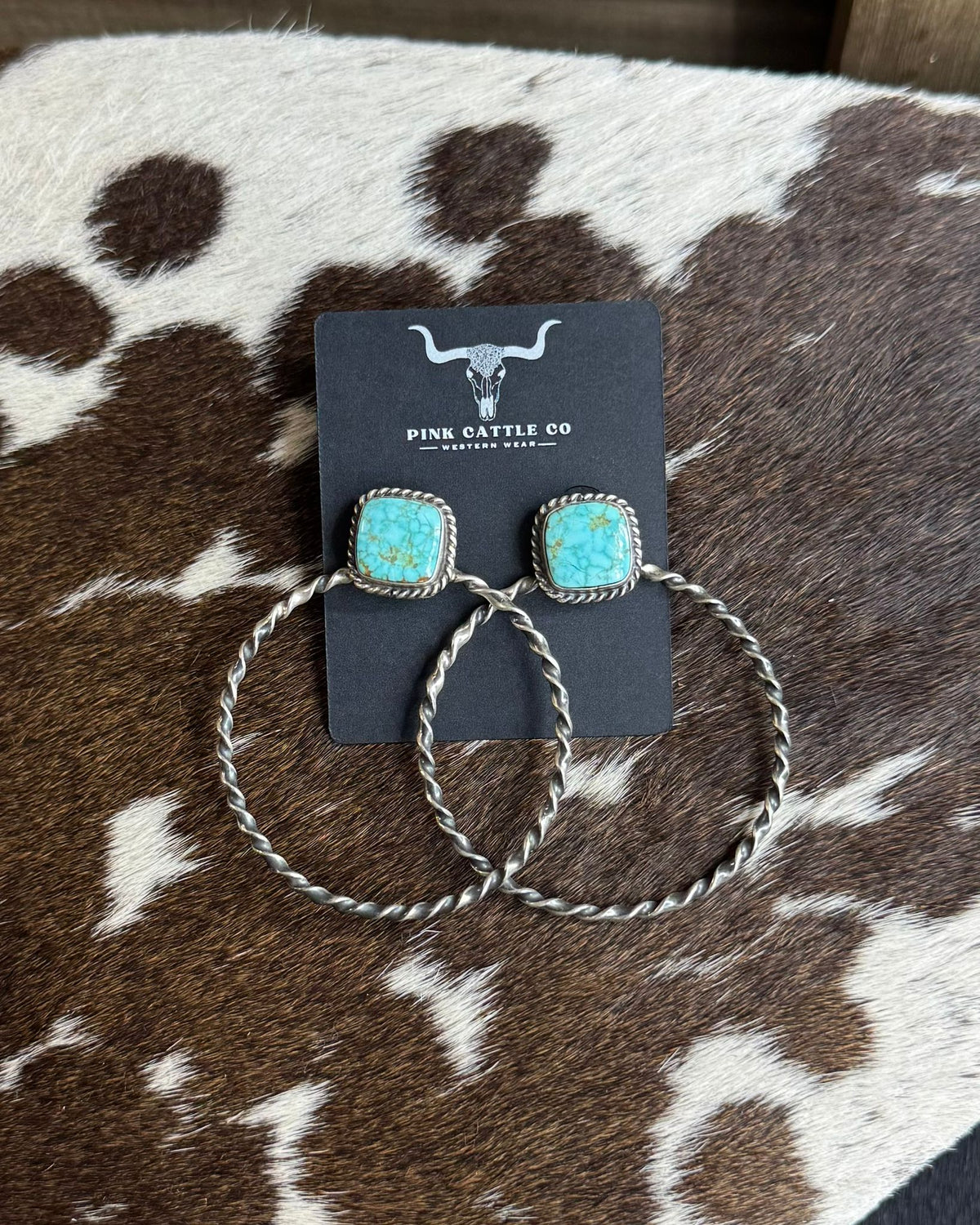 Webbed Kingman Square Stud Twisted Hoop *Native