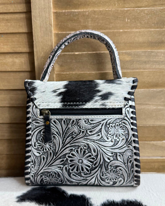 Silver Tooled Cowhide Handbag