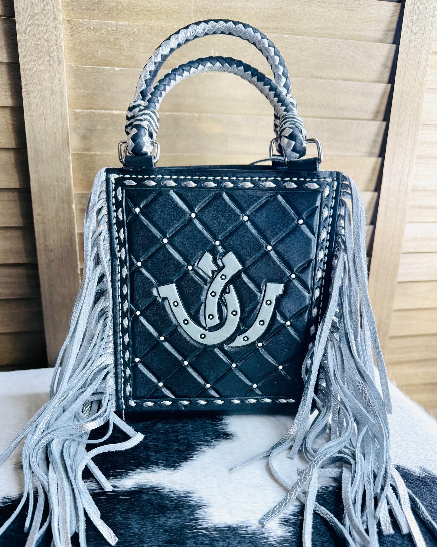 Horseshoe Black and Silver Boxy Handbag AS