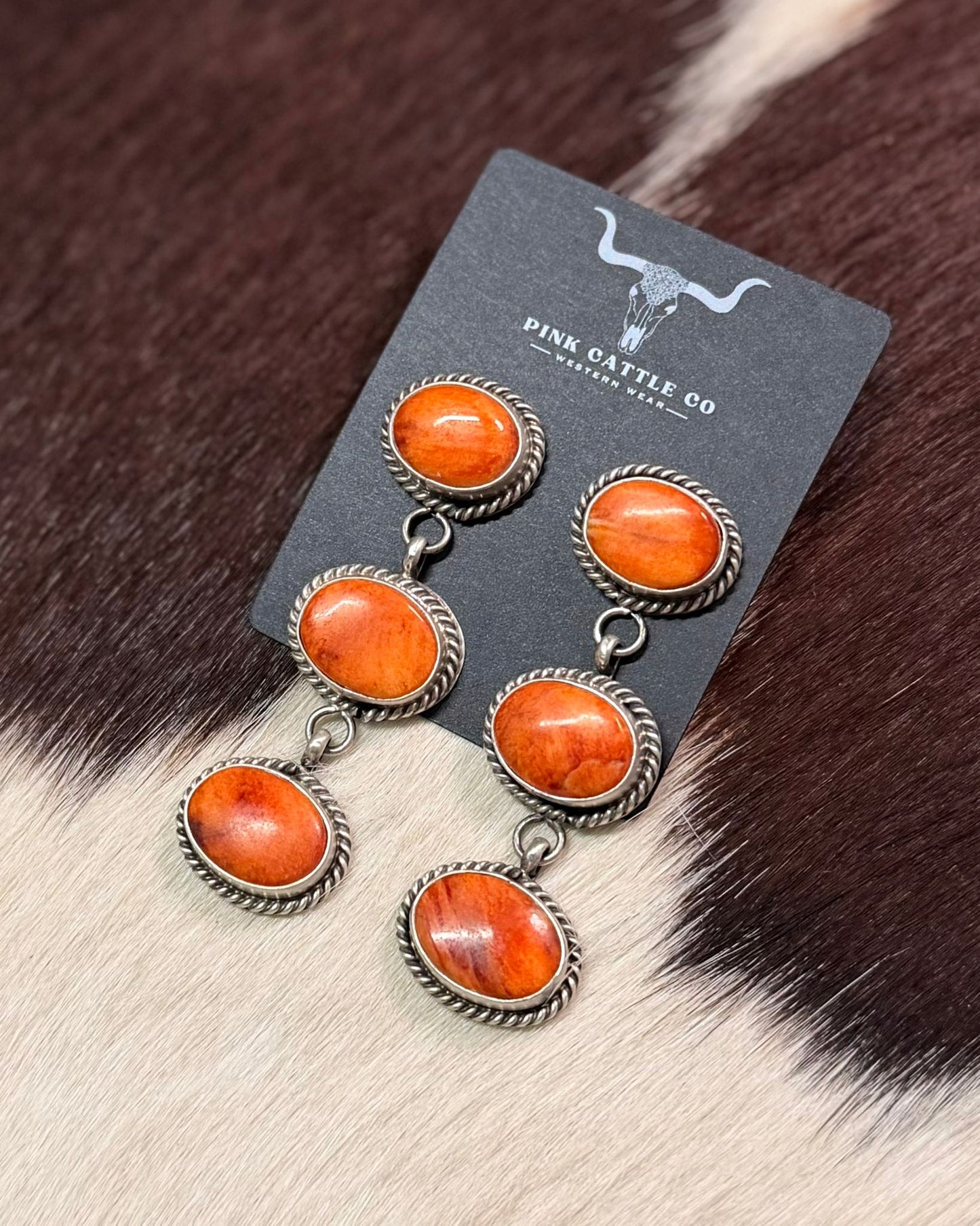 Spiny 3 Stone Round Dangle Earrings *Native