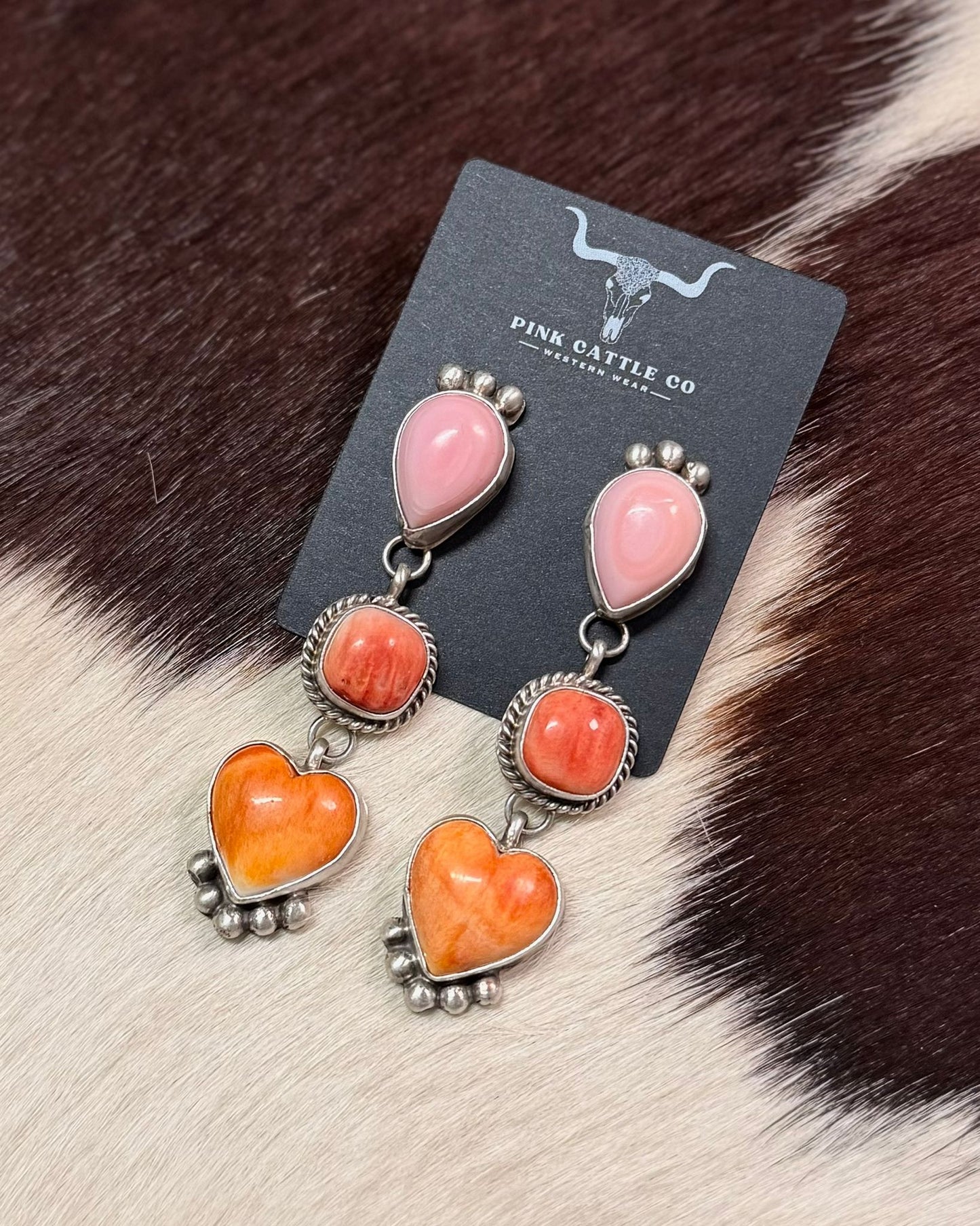 Spiny Heart & Pink Conch Dangle Earrings *Native