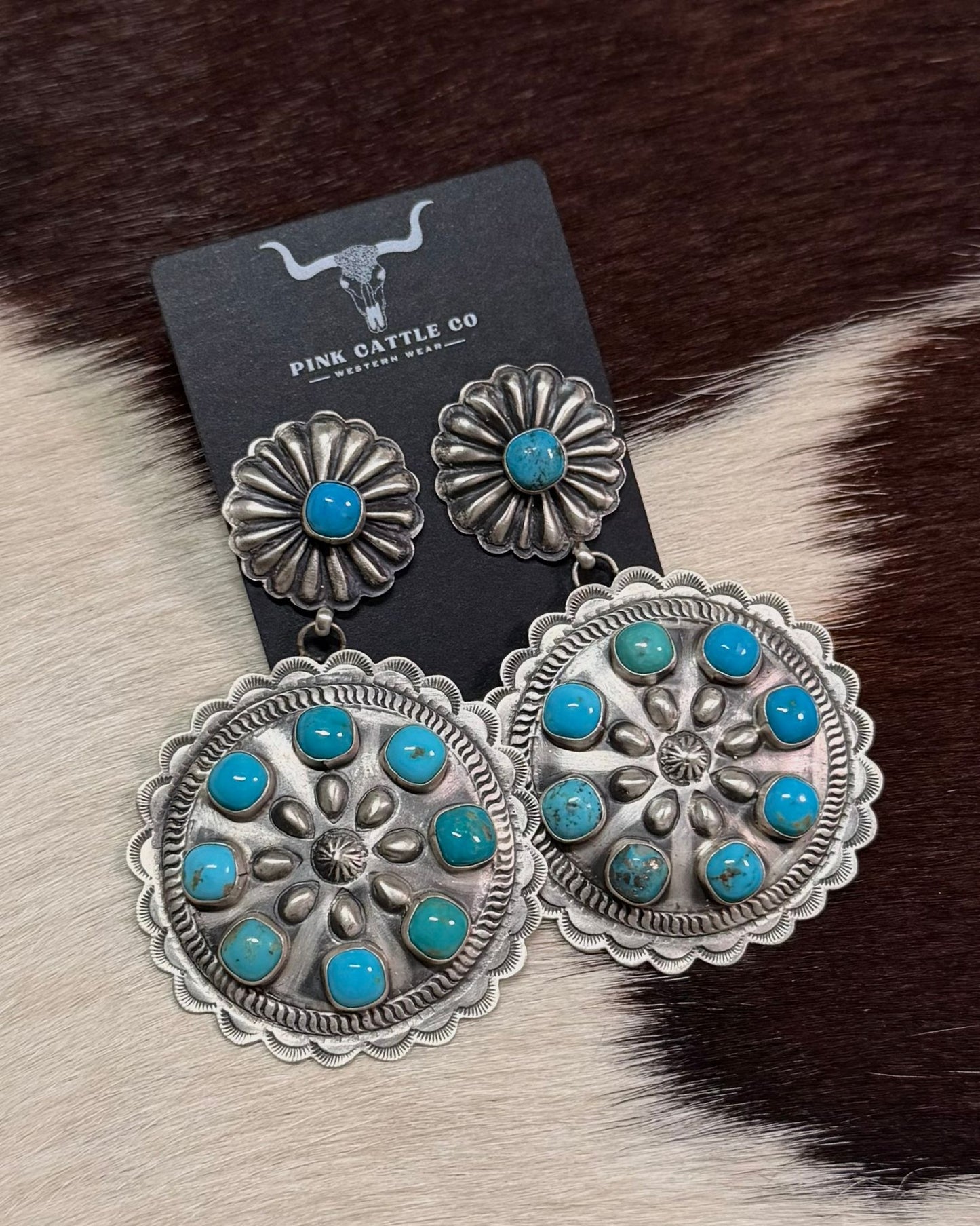 Double Turquoise Concho Earrings *Native