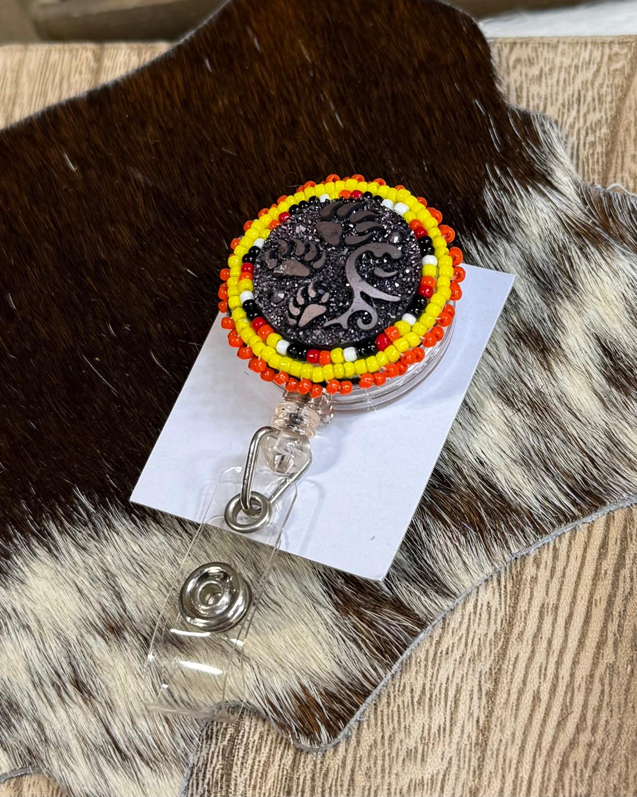 Lucille Ramon Handmade Beaded Badge Reel *Native