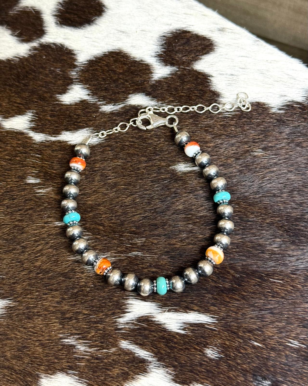 Spiny & Turquoise Sterling Pearl Bracelet