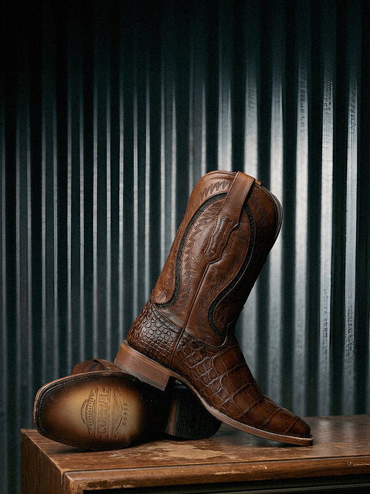 Corral Honey Alligator Inlay & Embroidered Men's Boot