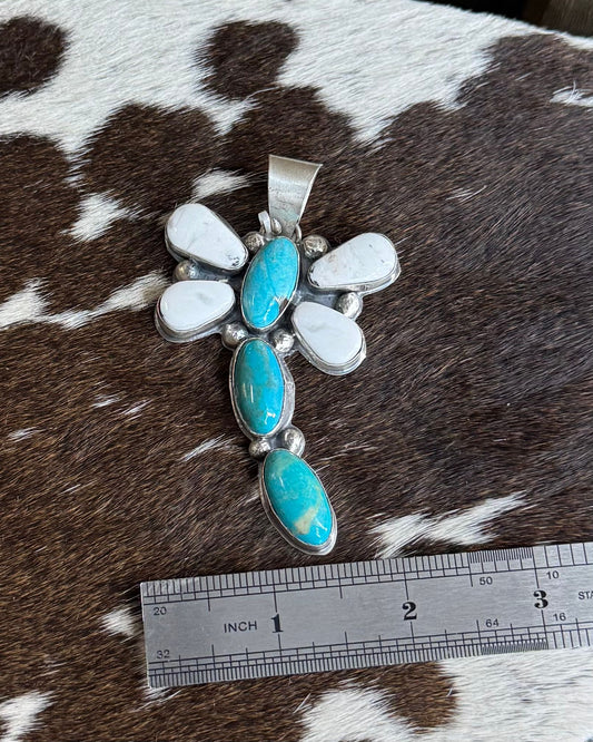 White Buffalo & Turquoise Dragonfly Pendant *Native