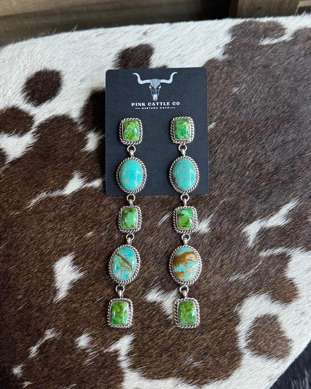 Green Turquoise Dangle Earrings *Native