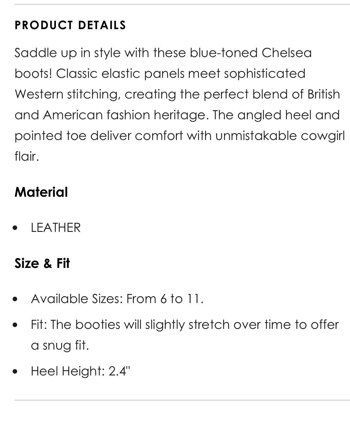 Turquoise Chelsea Boots *SIZE DOWN
