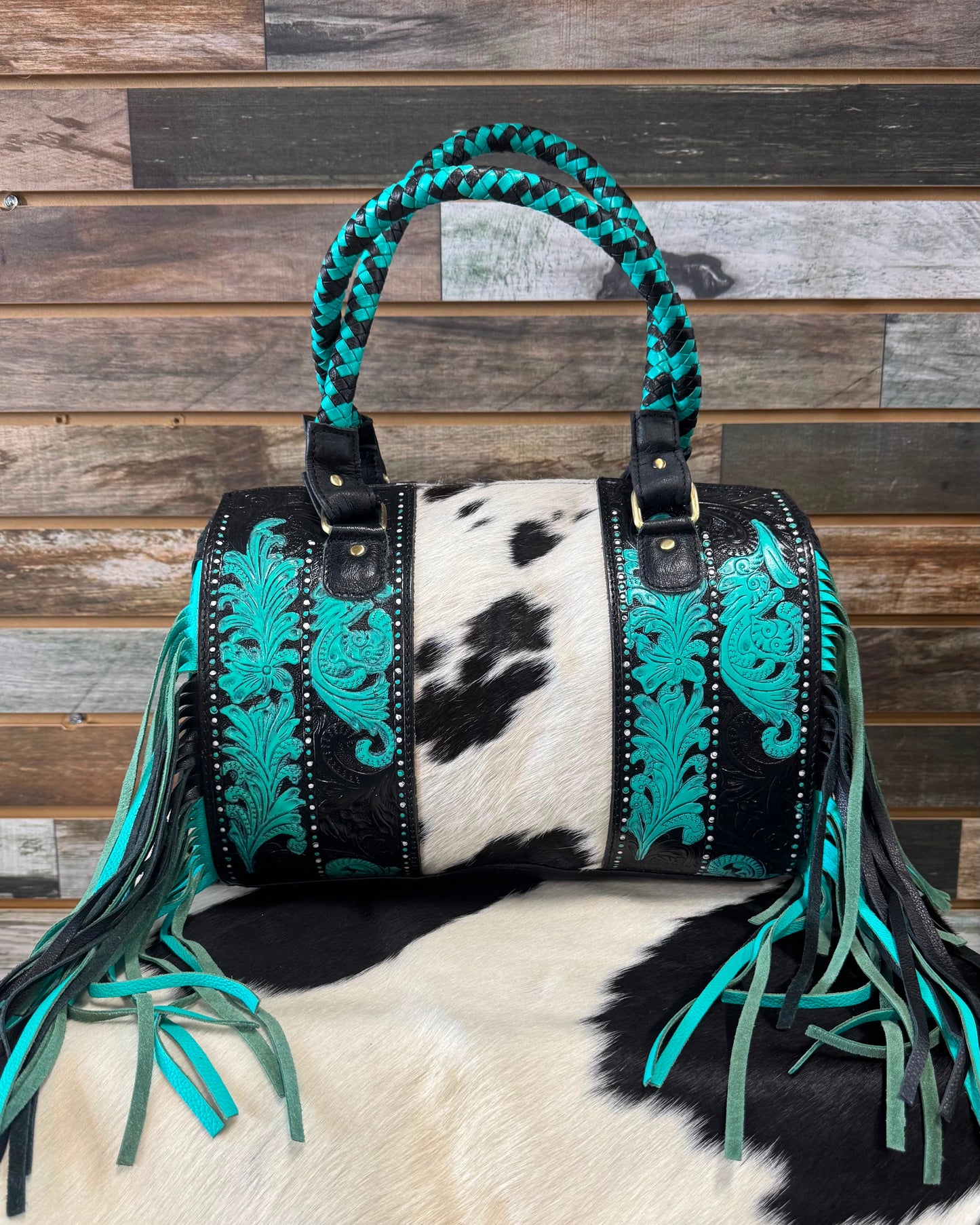 Tooled Fringe & Cowhide Bag