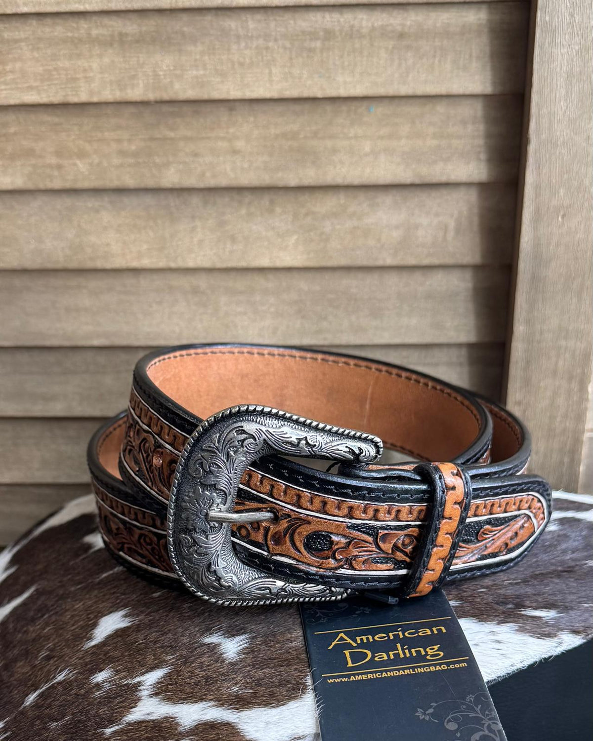 Tooled Brown & Black Belt
