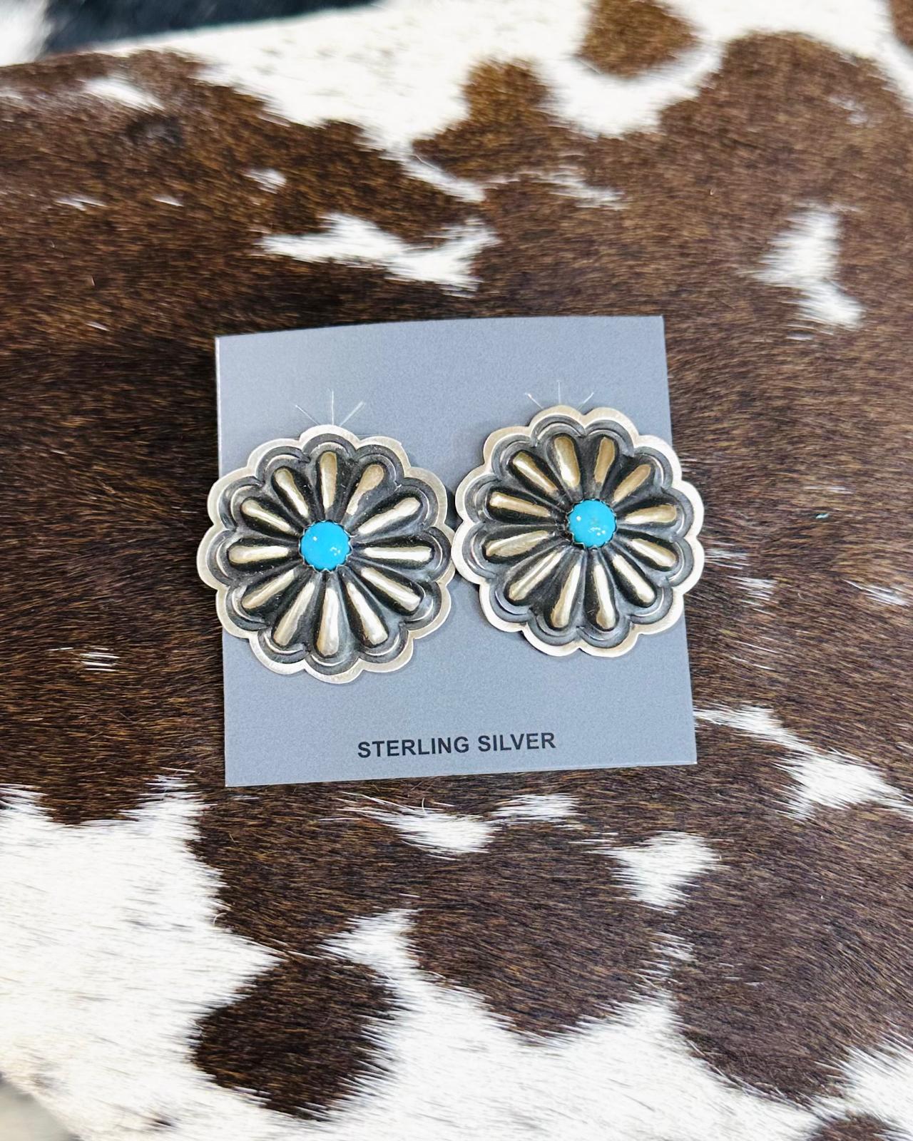 L. Tahe Concho Turquoise Earrings