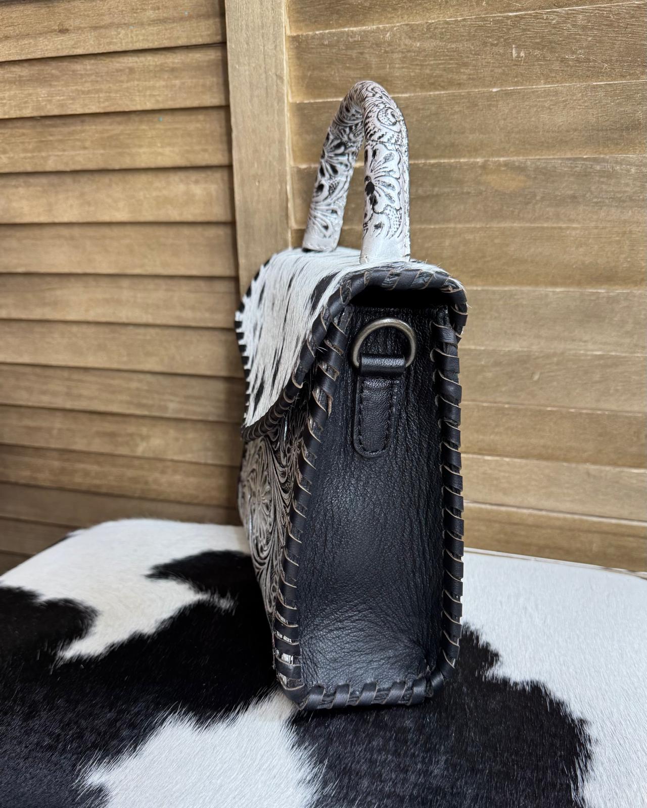 Silver Tooled Cowhide Handbag