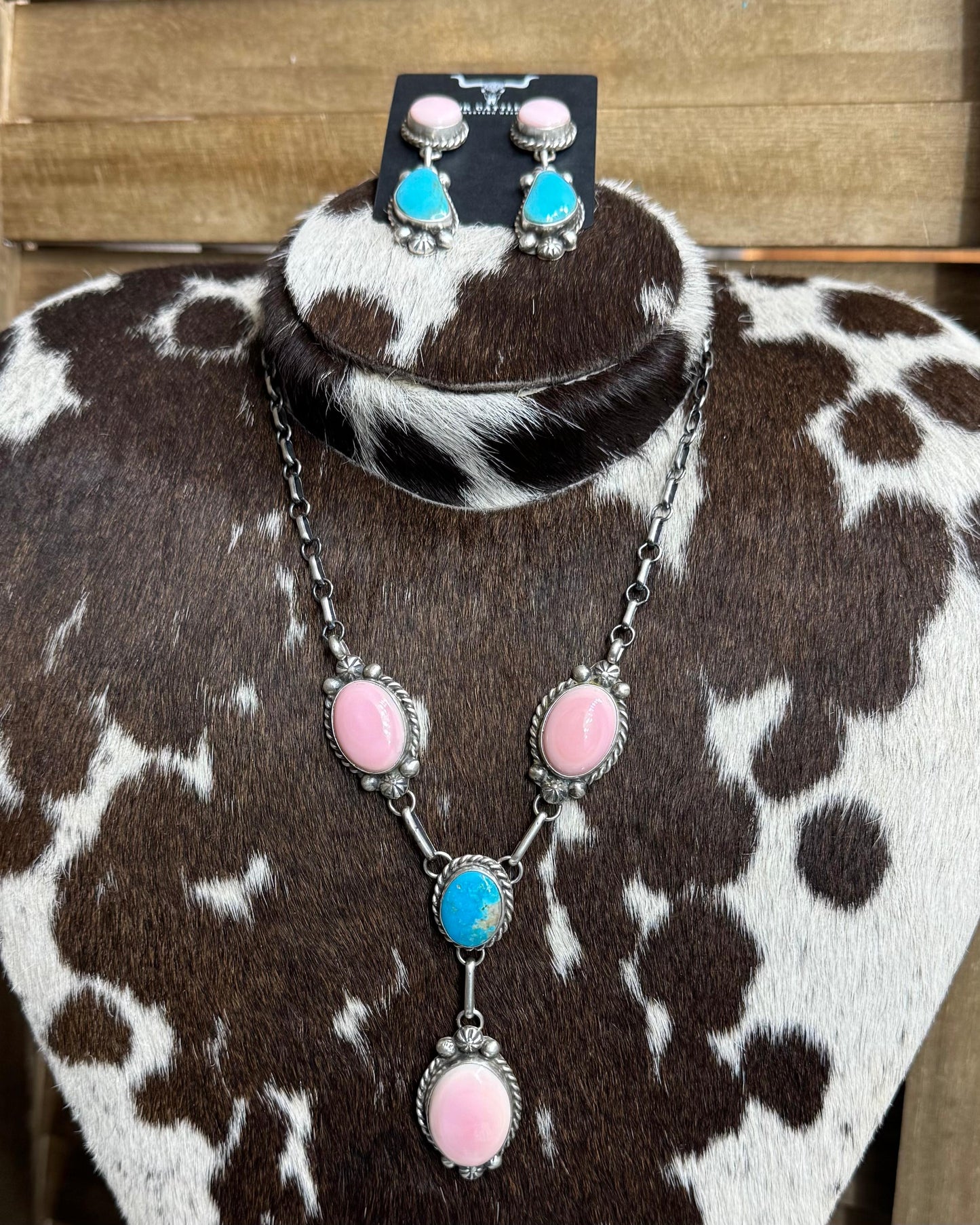 Pink Conch & Turquoise Lariat Set *Native