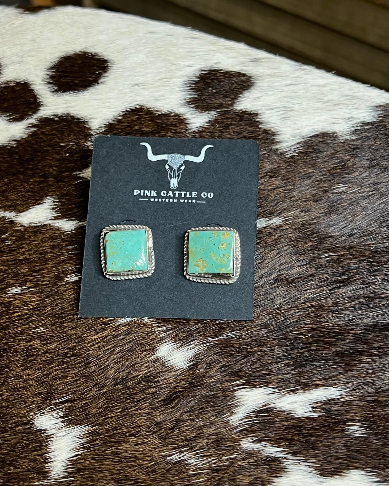 Green Turquoise Square Studs *Native