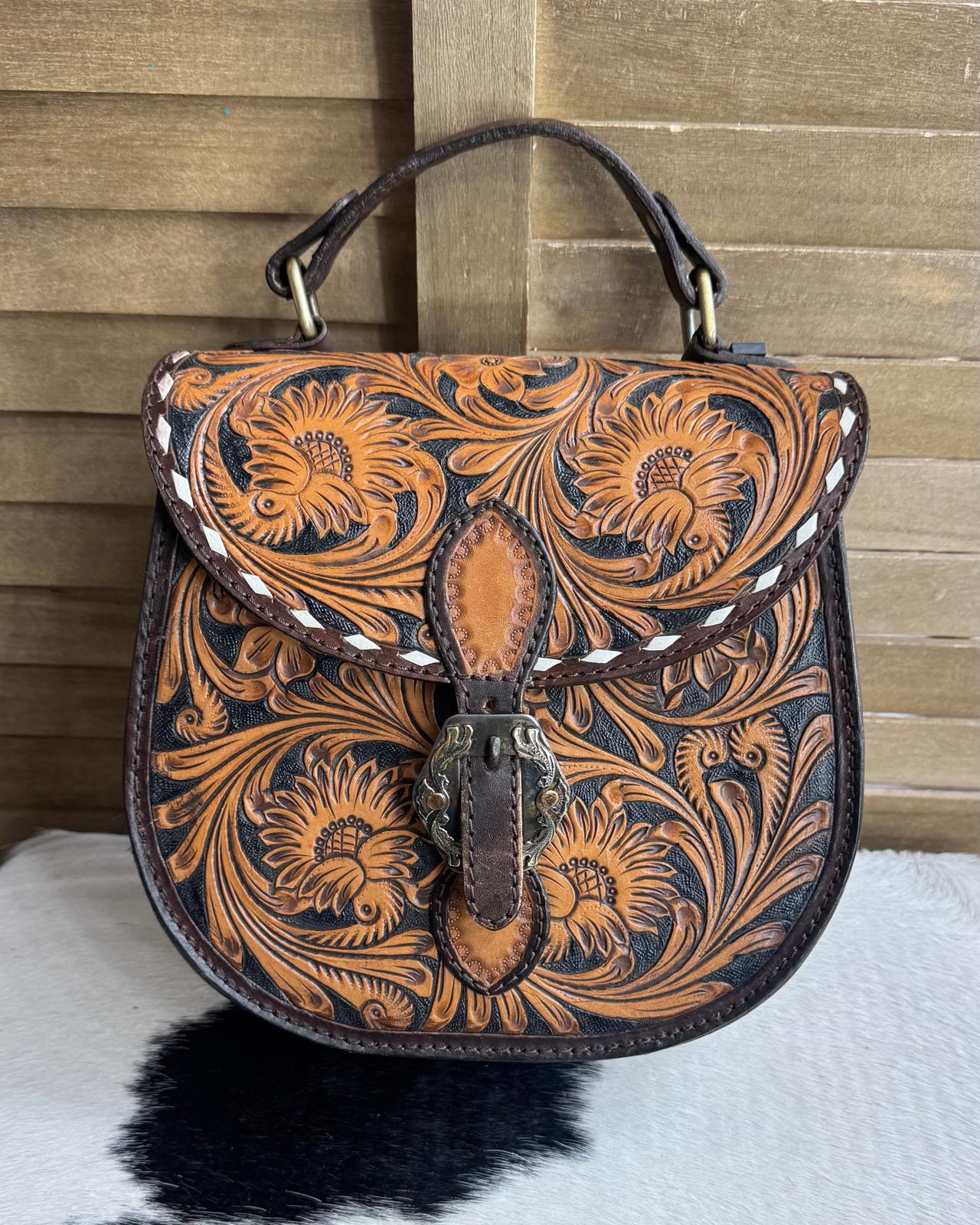 AD Sunflower Tooled Crossbody With Buckle