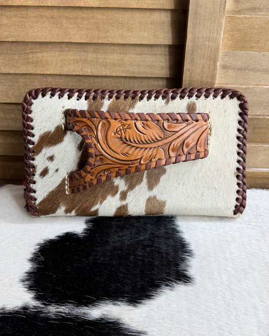 Cowhide Tooled Clutch Crossbody