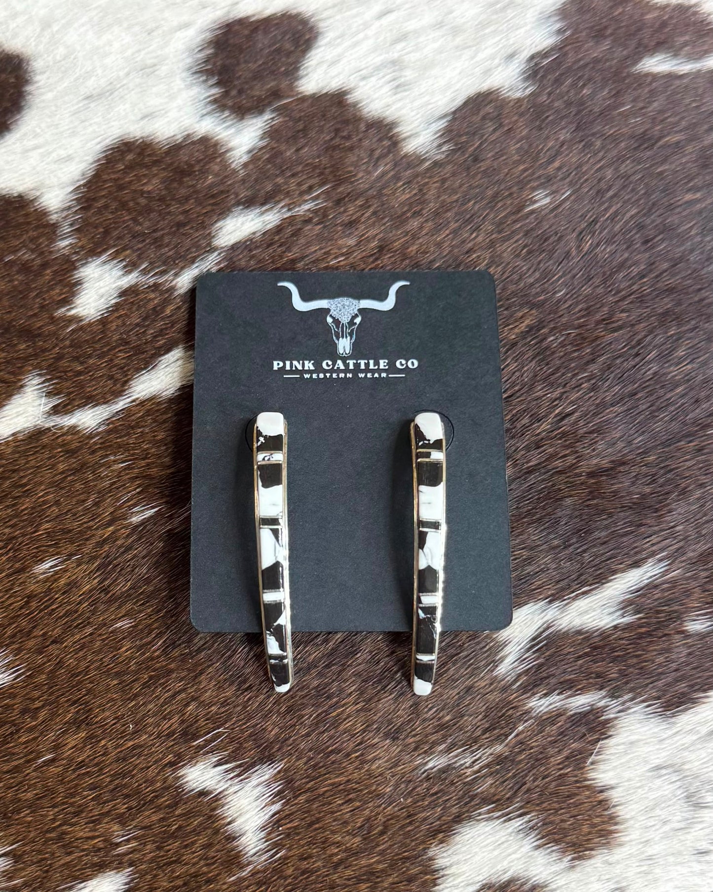 White Buffalo Inlay Curved Earrings *Native