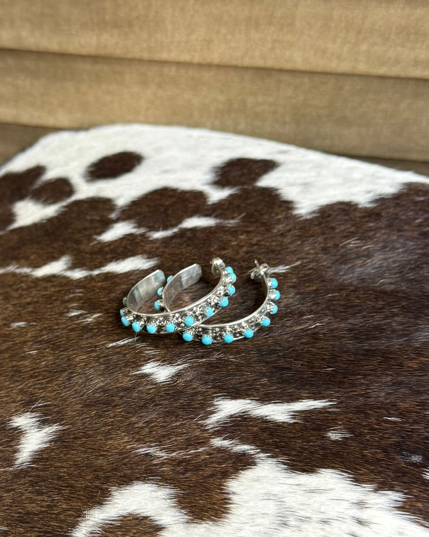 Turquoise Zuni Sterling Hoops *Native