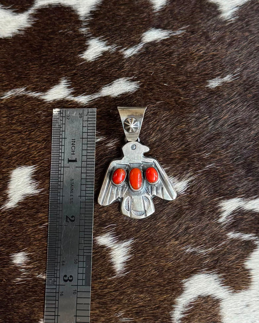 Thunderbird Coral 3 Stone Pendant *Native