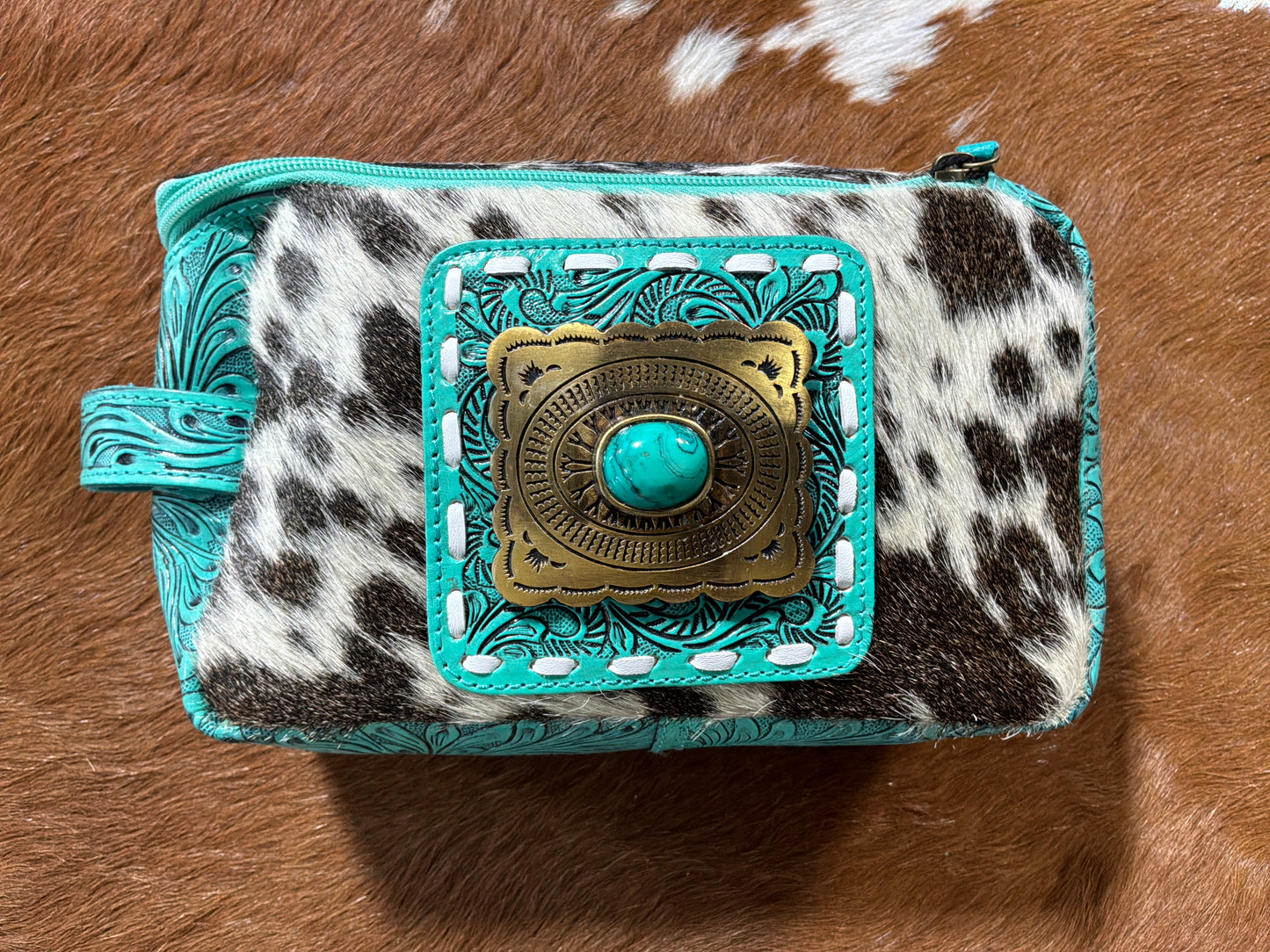 Turquoise Tooled Hideaway Bag