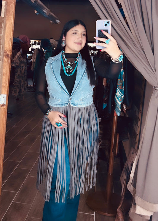 Denim Fringe Vest