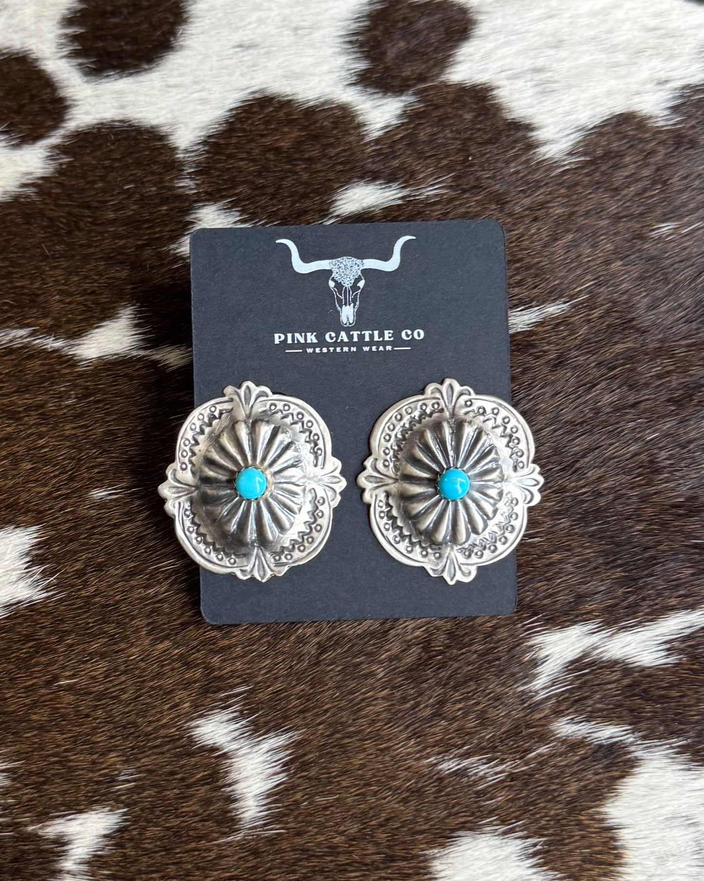 Pattern Turquoise Concho Earrings *Native