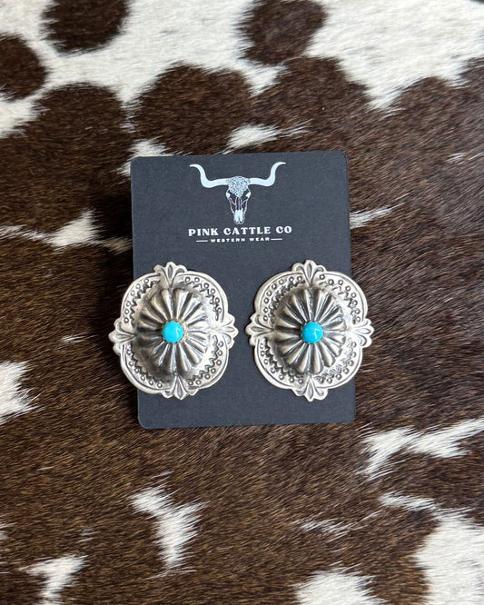 Pattern Turquoise Concho Earrings *Native