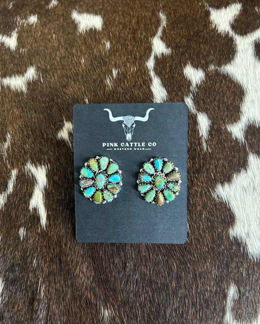 Green Brown Cluster Earrings *Native