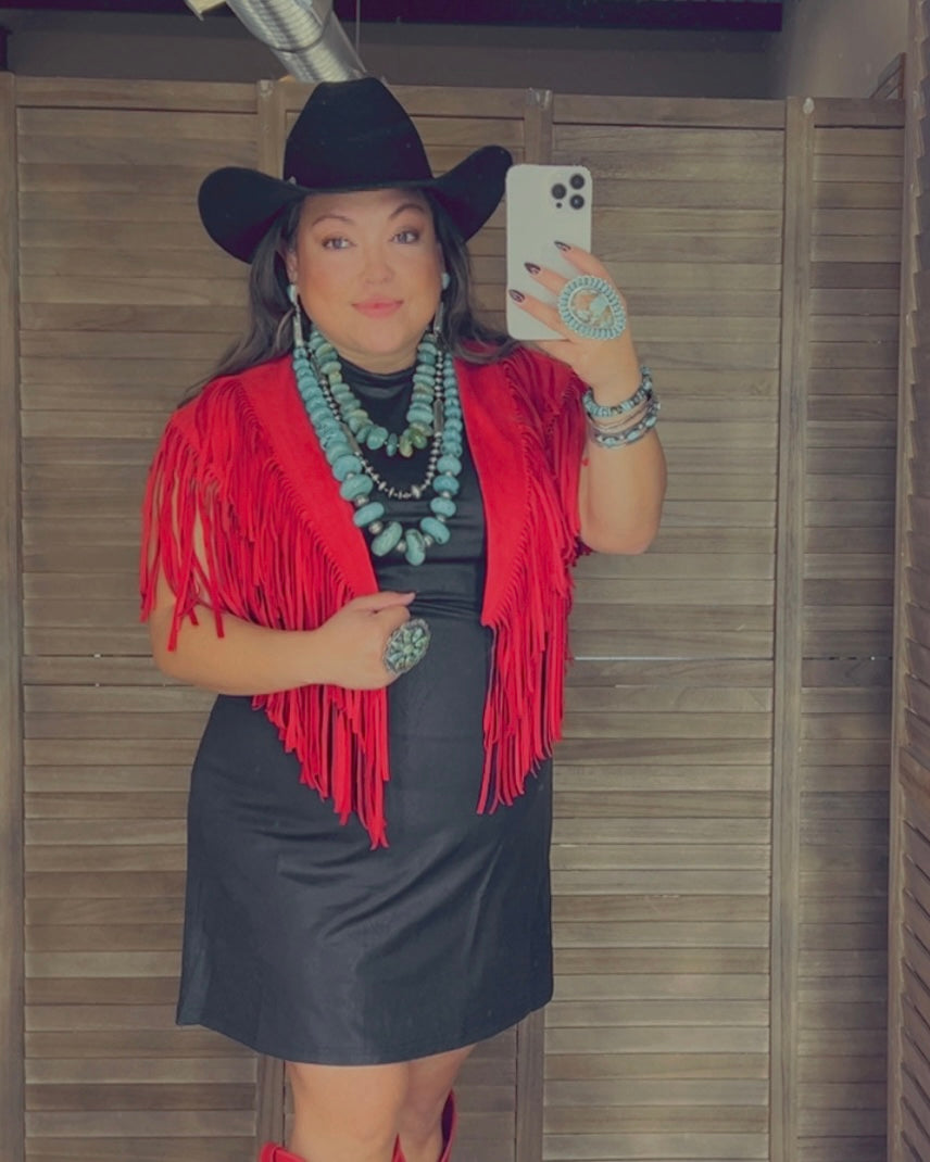 Red Fringe Collar Shoulder Shrug