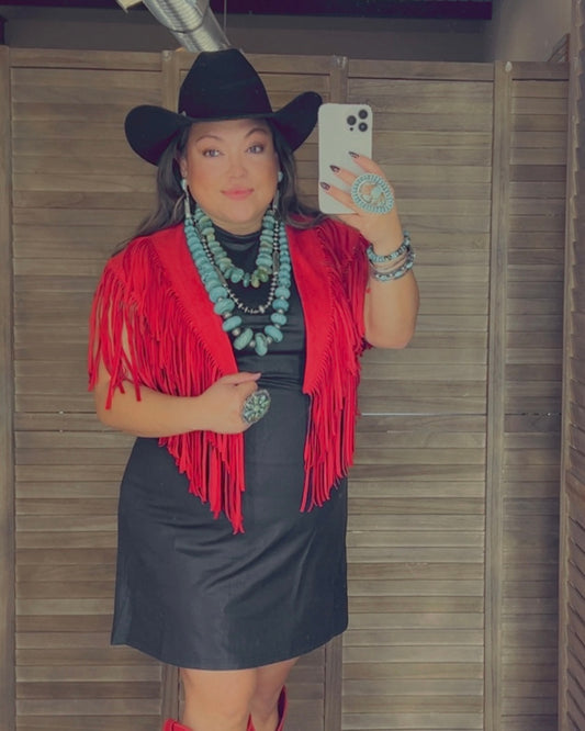 Red Fringe Collar Shoulder Shrug