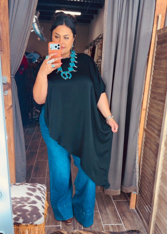 High Low Satin Black Top