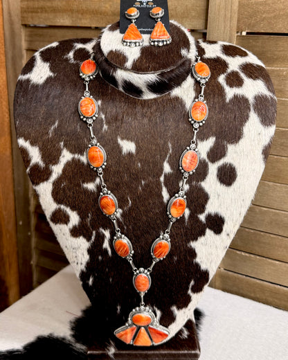 Orange Spiny Lariat Statement Set *Native