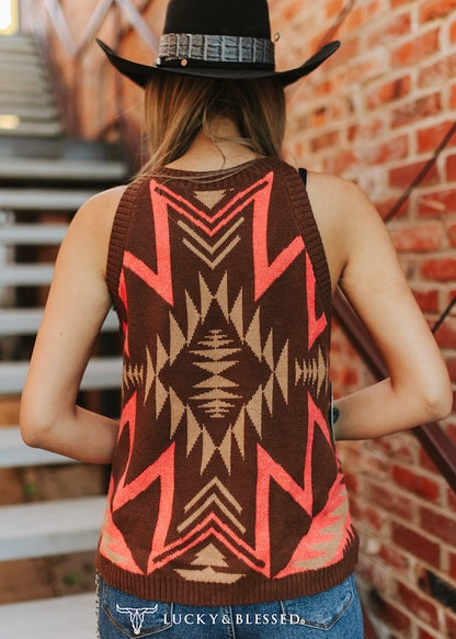 Brown Aztec Halter Knit Top