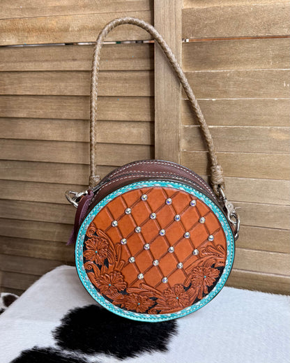 Floral Rhinestone Leather Canteen Bag AS