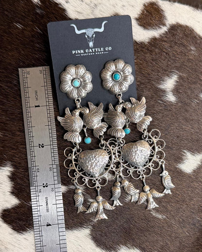 Federico Jimenez Flower & Bird Dangle Earrings