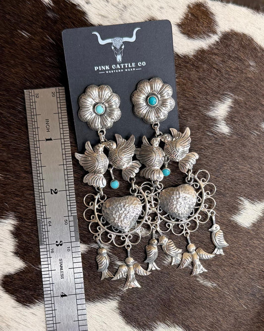 Federico Jimenez Flower & Bird Dangle Earrings *Native