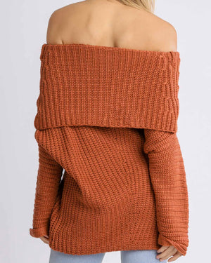 Brick Cold Shoulder Sweater