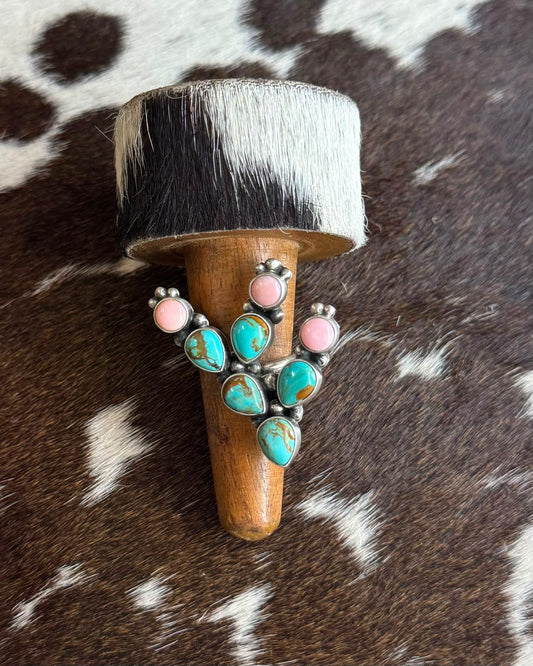 Turquoise & Pink Conch Cactus Ring * Native