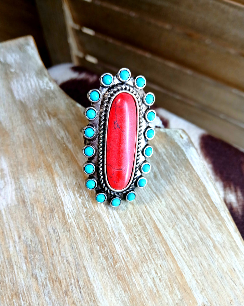 Turquoise with Red stone Ring