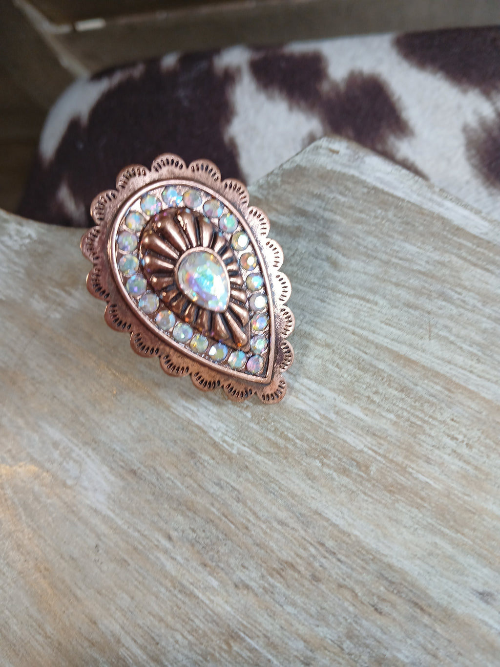 Copper Rhinestone Tear-Drop Ring