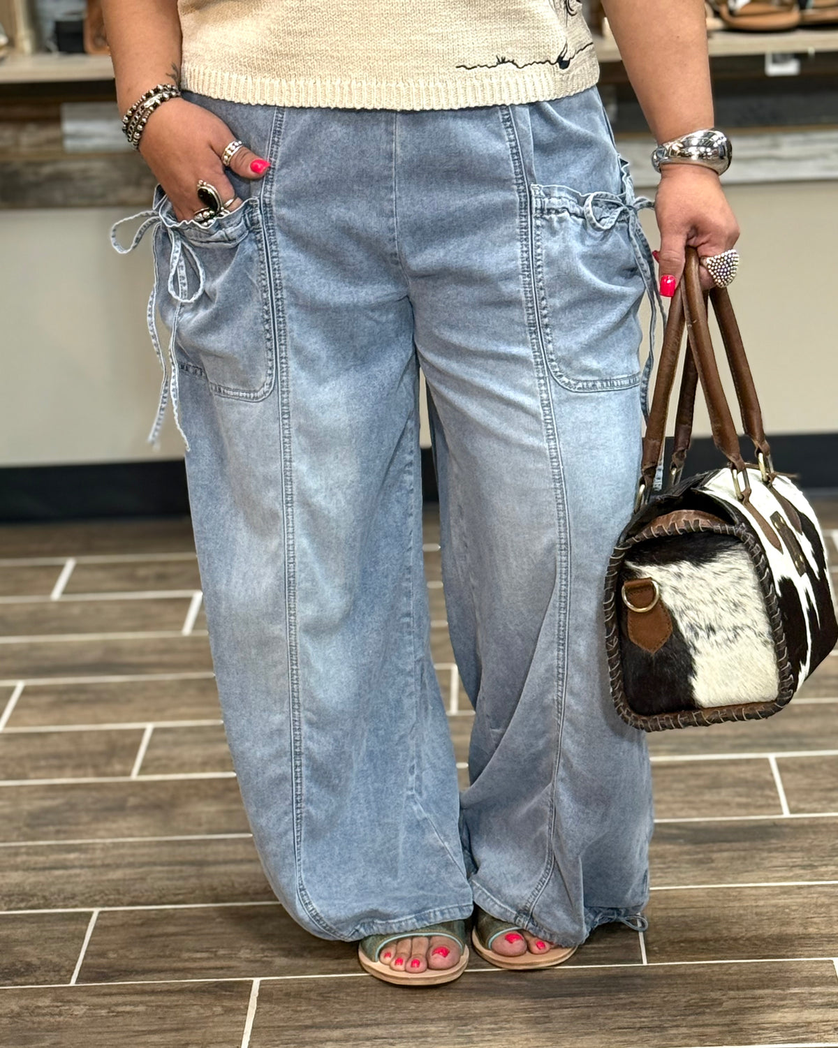 Denim Wide Leg Washed Pants PRE-ORDER