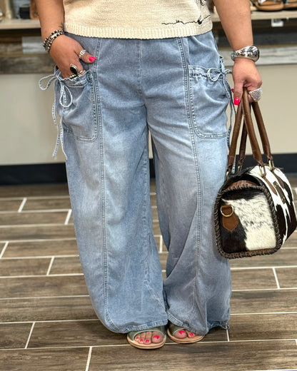 Denim Wide Leg Washed Pants PRE-ORDER
