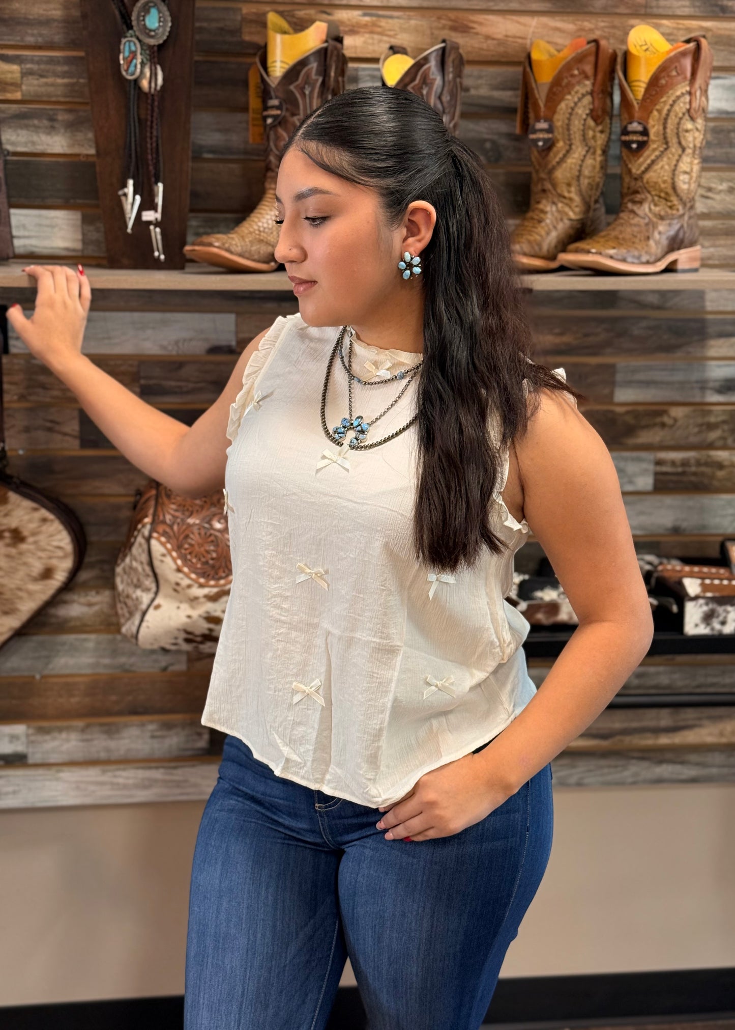 Ruffled Bow Sleeveless Top