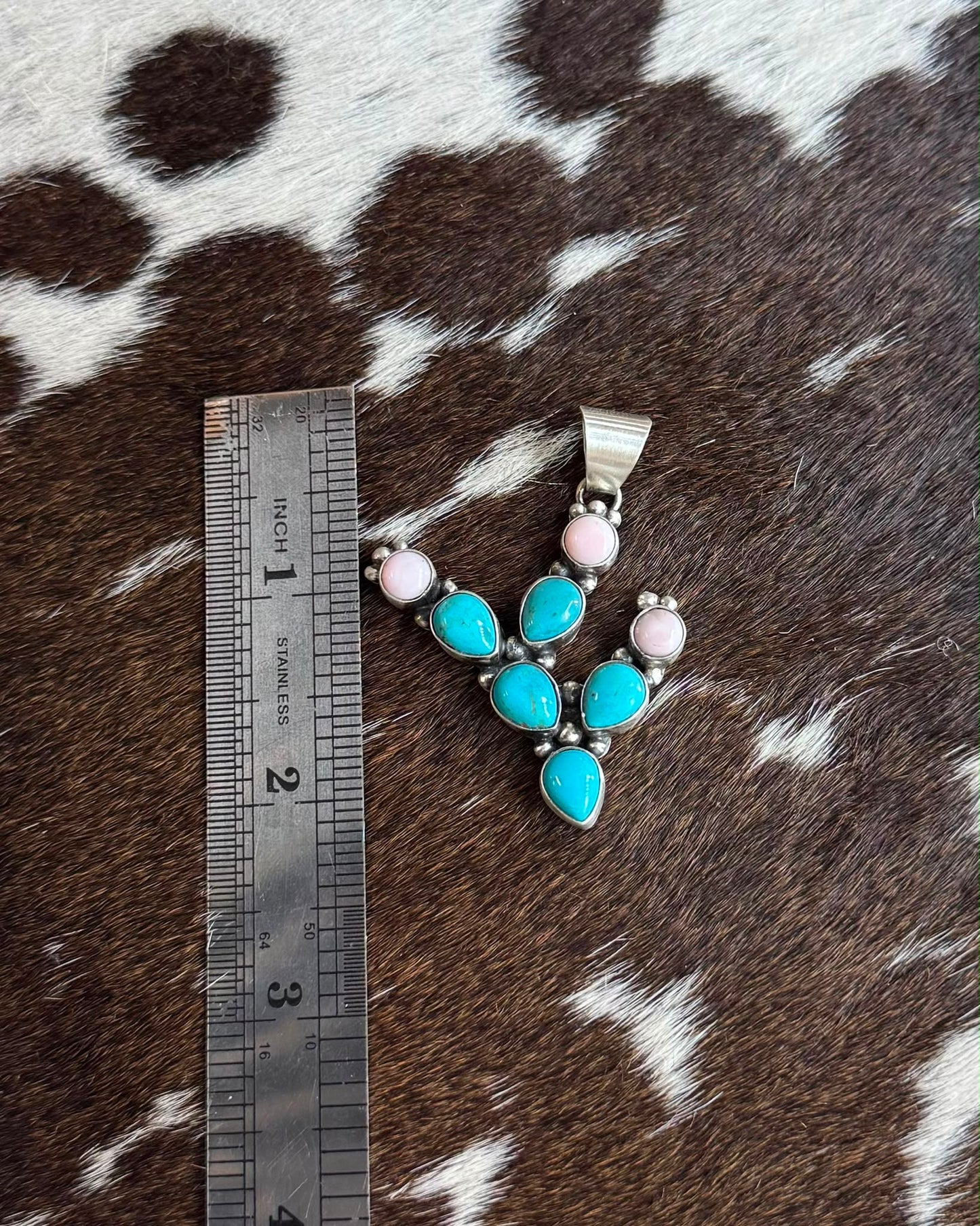 Turquoise & Pink Conch Cactus Pendant * Native